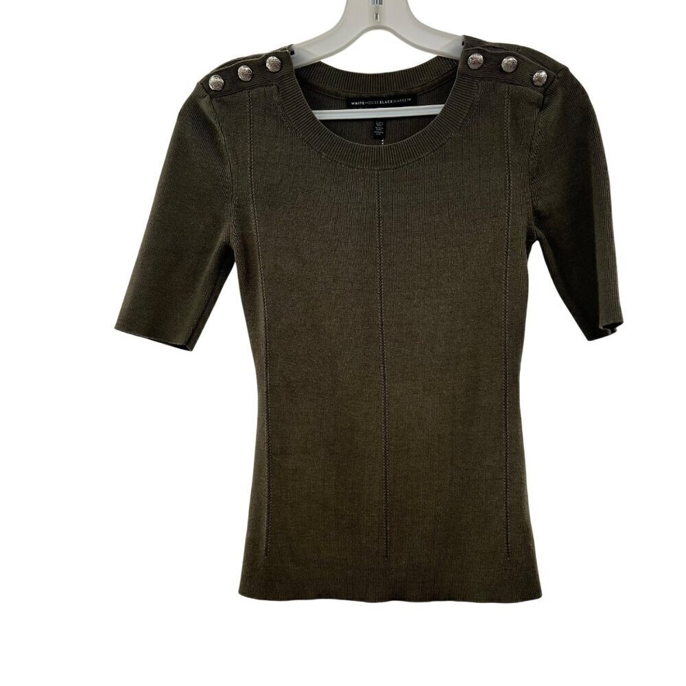 WHBM Short Sleeve Sweater Women's Size XS Green Button Shoulders Pullover